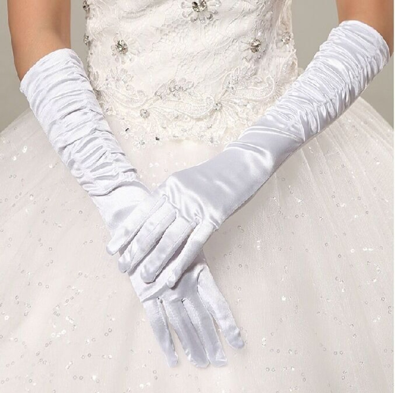 Women's Satin Long Sleeve Bridal Party Gloves for Wedding Costume